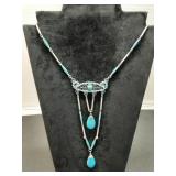 * Vtg silver tone & turquoise glass necklace