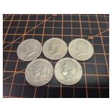 5 Kennedy half dollars