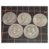 5 Kennedy half dollars