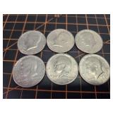 6 Kennedy half dollars