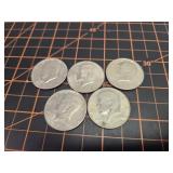 5 Kennedy half dollars