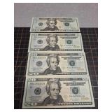4, $20 UNC sequential serial number notes 2017A