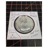1973 cook island .925 silver $2 coin proof