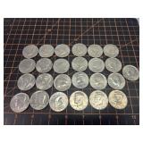 25, Kennedy half dollars
