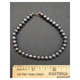 * Vtg genuine black pearl bracelet 14k gold clasp