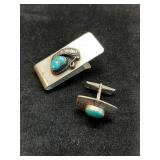 * turquoise money clip & Cuff link