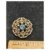 * antique solid 10k gold & blue Topaz  pin/