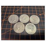 5 Kennedy half dollars