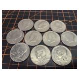 10 Kennedy half dollars