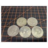 5 Kennedy half dollars, silver!
