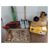 Mens UA shoes & steel toe boots sz 11, jump Cables