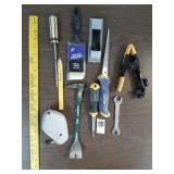 Irwin chalk line, scraper bar, drywall saw + case