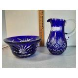 cobalt blue  crystal bowl & vase