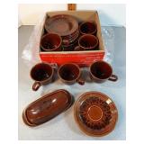 Vtg. dark embossed floral cups, dishes +