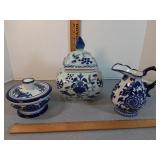 Decorative Blue ginger jar, vase & sugar