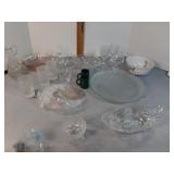 pink depression glass bowl & other glass