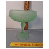 Vtg. Indiana Glass frosted green pedestal
