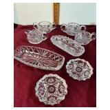 Vtg . Cut glass : services,  creamer, sugar +