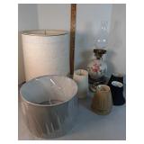 Vtg. electric hurricane lamp & lamp shades