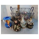 Basket,  dolls: Annie Oakley, clowns & more