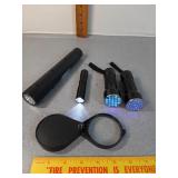 Black lights, flashlights & magnifying glass