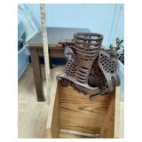 >antique cast-iron hand-crank corn sheller & end