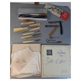 celluloid handles, Razors,  candle stuffer +