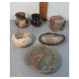 agate stone clock & belt buckles & other decor