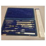 Slide rule, precision compass set