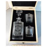 Swanky badger whiskey decanter & glass set. Wood