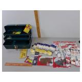 Metal Tackle Box, Fish Hooks, Rubber Worms +