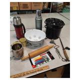 Vtg. enamelware colander,  Stanley & other