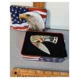 Folding knife American bald eagle & flag