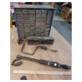 Organizer ,contents,  metal box and tools