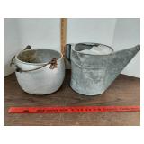 Vtg. Galvanized water can & kettle