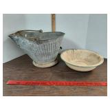 Vtg. Enamelware wash basin & galvanized coal