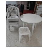 > Plastic picnic table, chairs and side table 39"