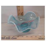 Blue glass dish on stand