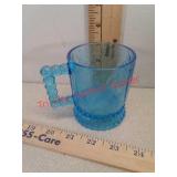 Bird & owl blue glass mug / cup