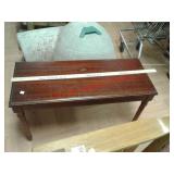 > Wood piano bench with storage