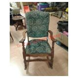 > Vintage wood rocking chair with upholstered seat