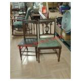 > Two vintage wood chairs, 1 upholstered seat