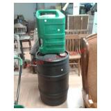 > 35 gallon plastic barrel and plastic 6 gallon