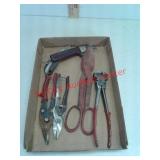 Lot of tin snips, fencing pliers and more