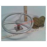 Metal steering wheel and ship bookends