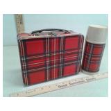 Vintage plaid metal lunch box and thermos