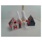 Two bird houses and chicken decorative decor
