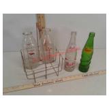 Vintage milk bottles and carrier and 2 soda pop