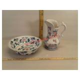 Floral water pitcher and water basin