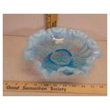 Blue Glass footed ruffled Edge dish bowl